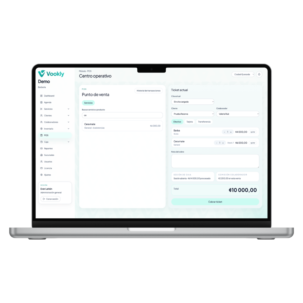 Vista en PC del sistema Vookly